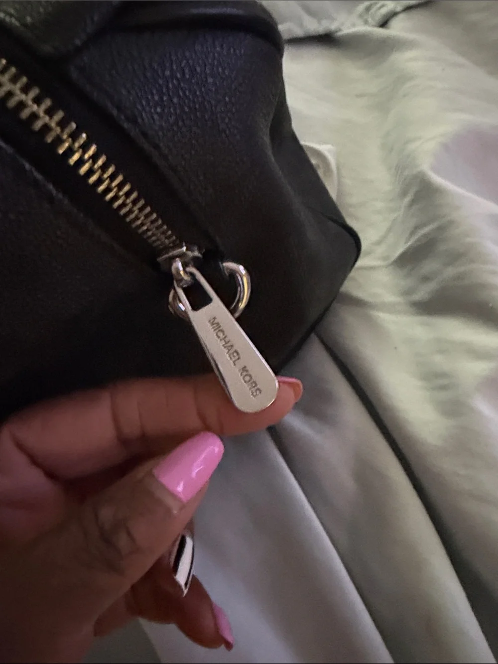 Michael Kors Black MK Logo Satchel with Gold Charm